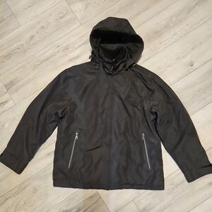 Weatherproof Softshell Coat Men's L Black Lined Double Zip Hooded Winter Jacket